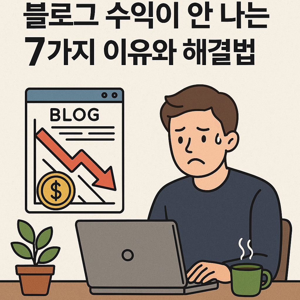 Illustration of 블로그 수익이 안 나는 7가지 이유와 해결법