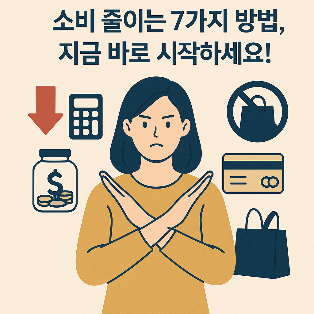 Illustration of 소비 줄이는 7가지 방법, 지금 바로 시작하세요!