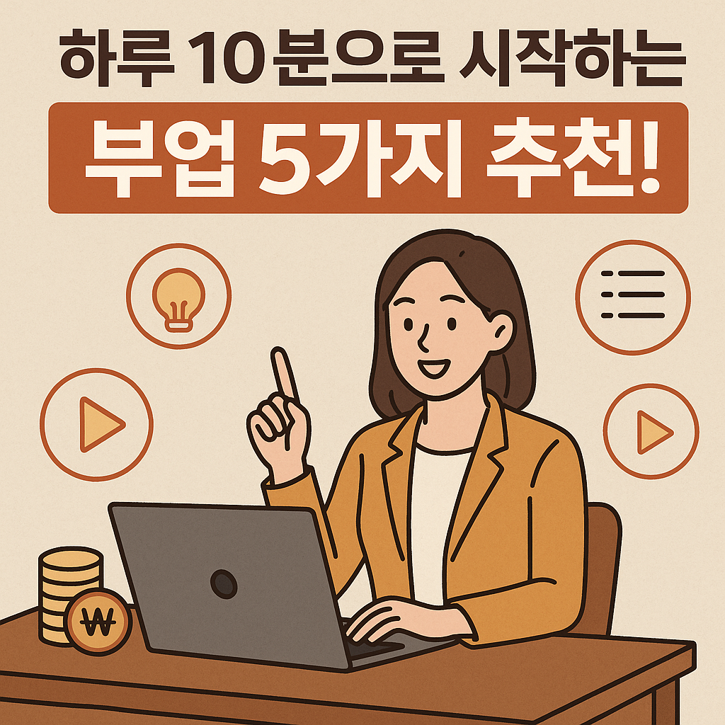 Illustration of 하루 10분으로 시작하는 부업 5가지 추천!
