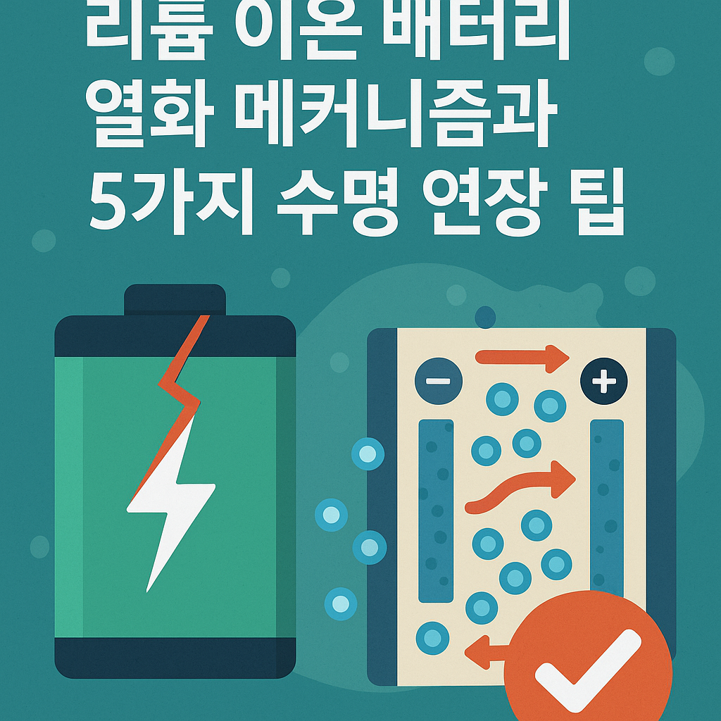 Illustration of 리튬 이온 배터리 열화 메커니즘과 5가지 수명 연장 팁