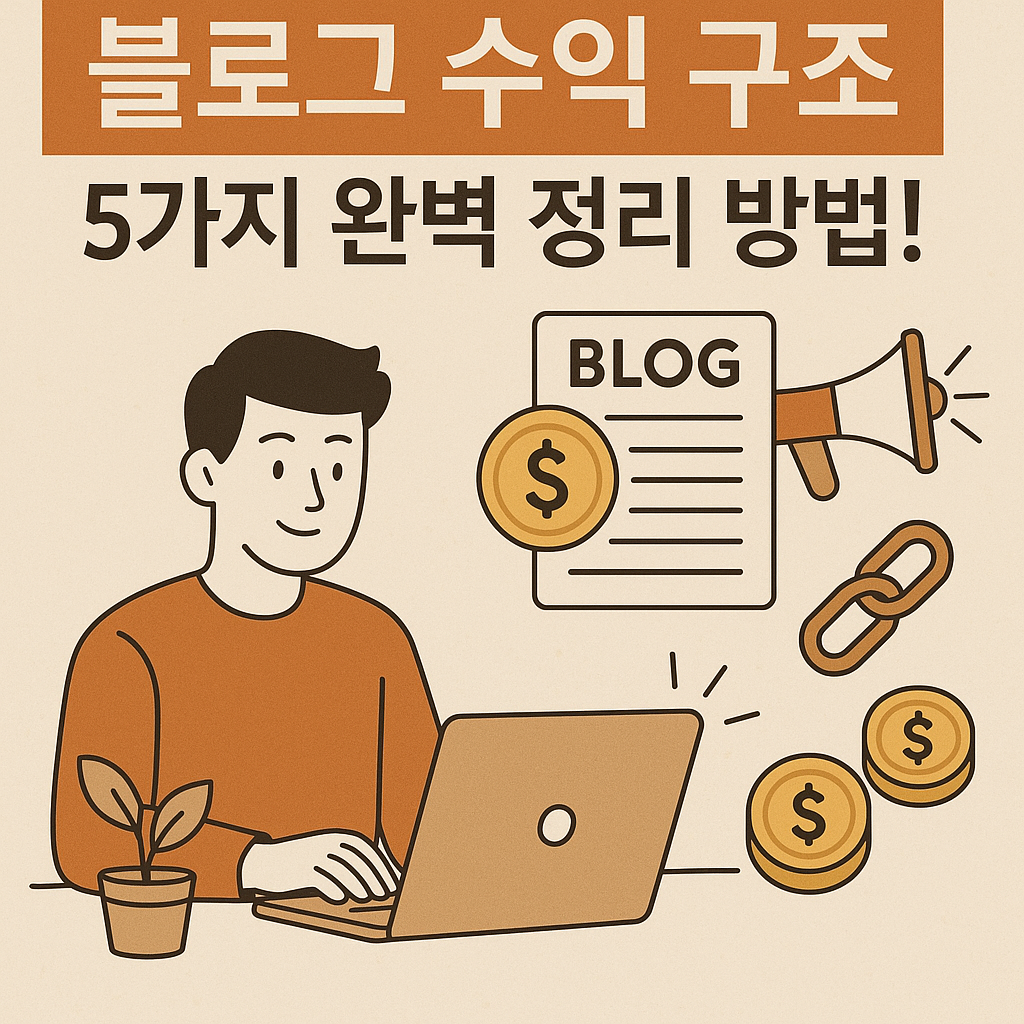 Illustration of 블로그 수익 구조 5가지 완벽 정리 방법!