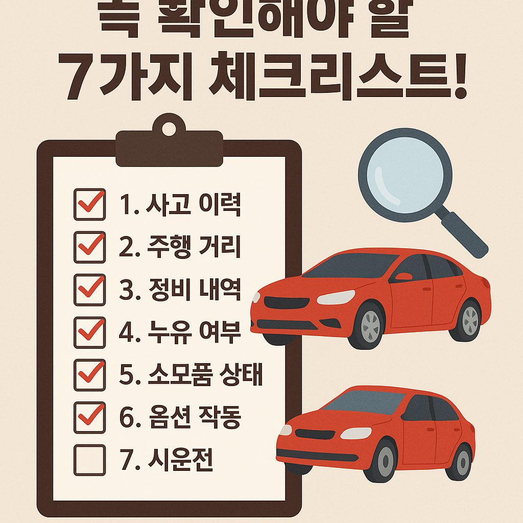 Illustration of 중고차 구매 시 꼭 확인해야 할 7가지 체크리스트!