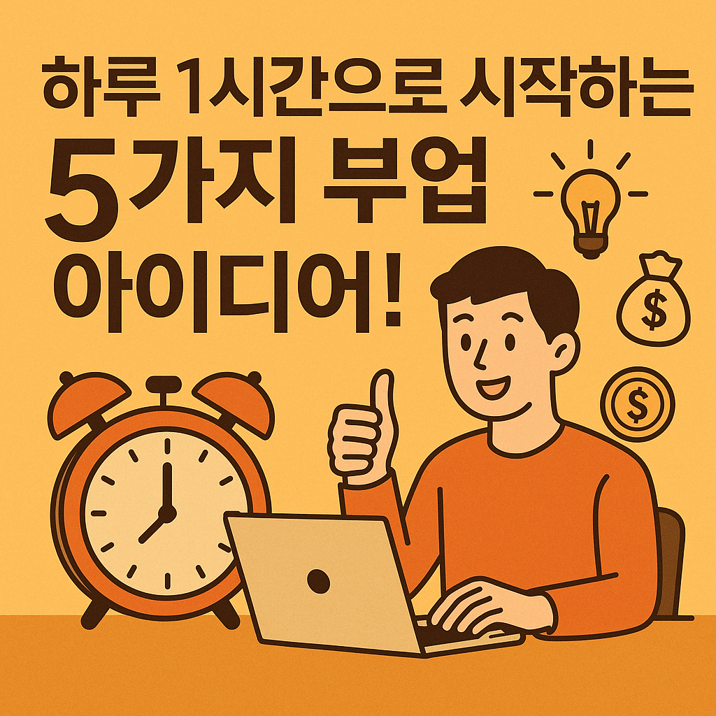 Illustration of 하루 1시간으로 시작하는 5가지 부업 아이디어!